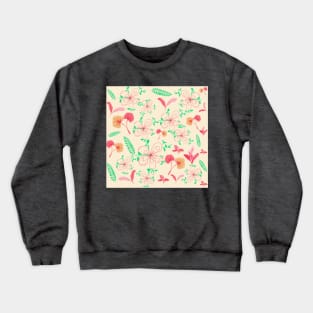 Abstract Flowers & Leaves Pattern In Yellow Background Crewneck Sweatshirt